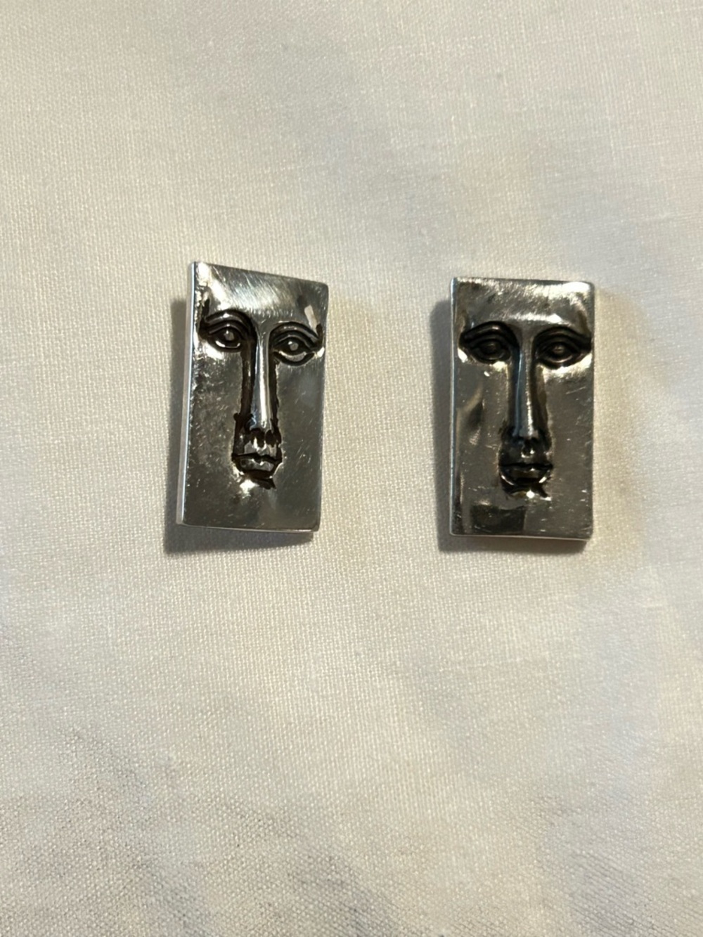 Designer Sergio Bustamante Sterling Silver Face Earrings